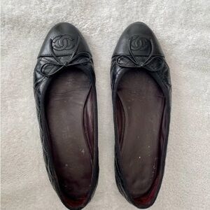 CHANEL Black Leather Loafers with Bow Detail